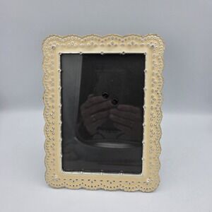 Green Tree Gallery Ivory Metal Scalloped Rhinestones Picture Frame 8.5" x 6.5"